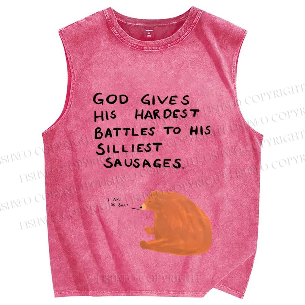 Unisex Funny So Silly Bear Printed Washed Tank Top
