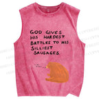 Unisex Funny So Silly Bear Printed Washed Tank Top