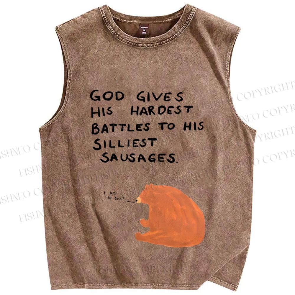 Unisex Funny So Silly Bear Printed Washed Tank Top