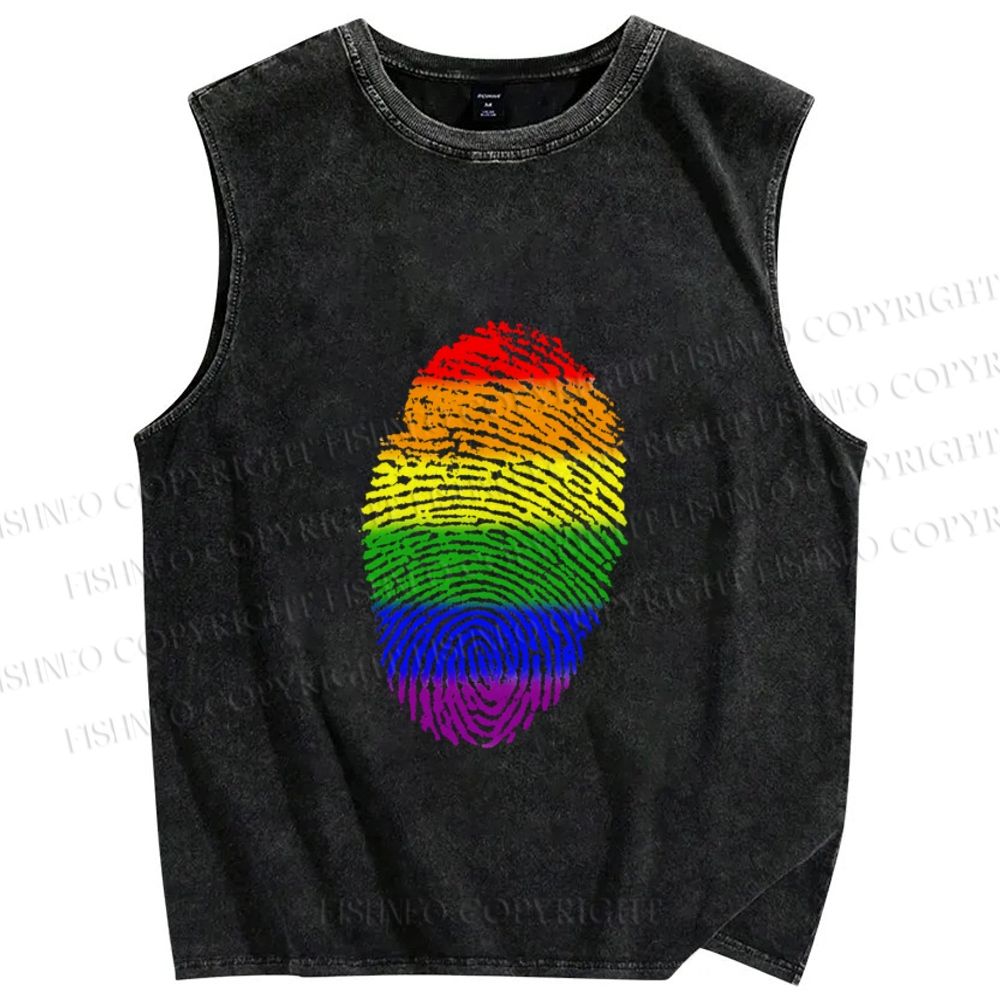 Unisex Pride Finger Print Printed Washed Tank Top