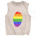 Unisex Pride Finger Print Printed Washed Tank Top