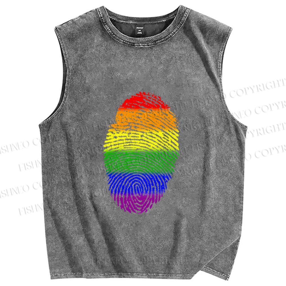 Unisex Pride Finger Print Printed Washed Tank Top