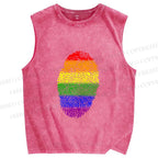 Unisex Pride Finger Print Printed Washed Tank Top
