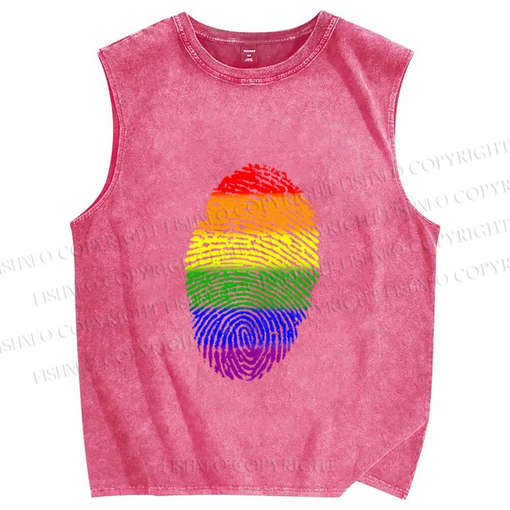 Unisex Pride Finger Print Printed Washed Tank Top