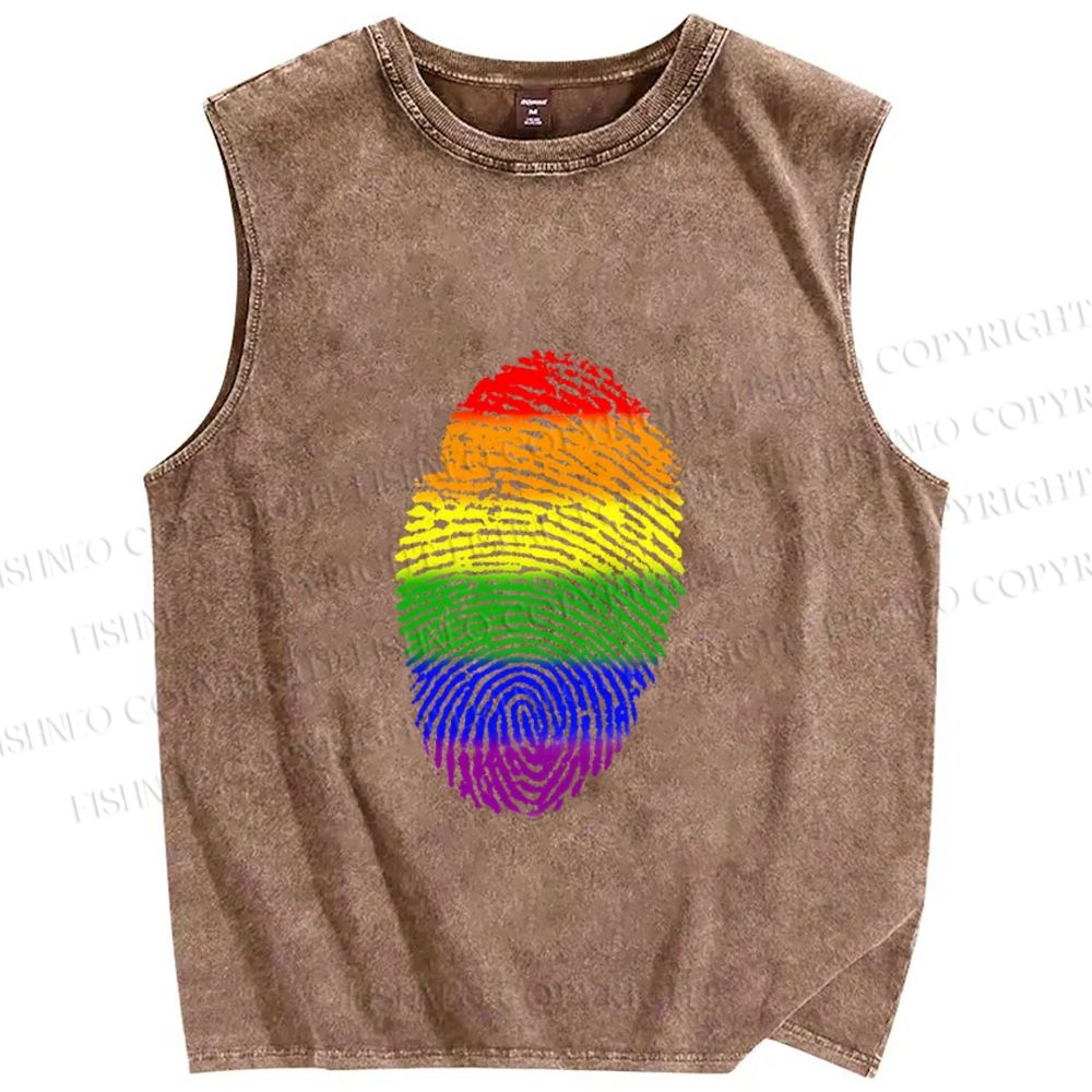 Unisex Pride Finger Print Printed Washed Tank Top