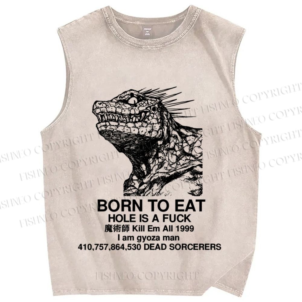 Unisex Born to eat  Printed Washed Tank Top