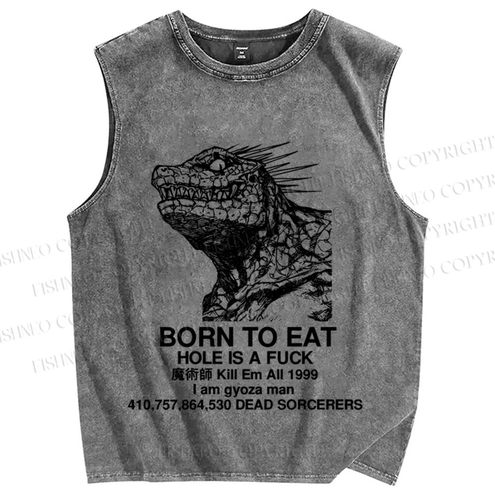 Unisex Born to eat  Printed Washed Tank Top