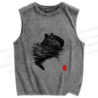 Unisex Swimming Capybara Vintage Printed Washed Tank Top