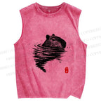 Unisex Swimming Capybara Vintage Printed Washed Tank Top