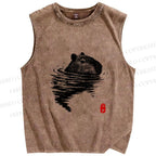 Unisex Swimming Capybara Vintage Printed Washed Tank Top