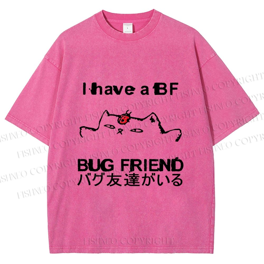 Unisex I have a bug friend Cat Printed Washed Tee