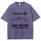 Unisex I have a bug friend Cat Printed Washed Tee