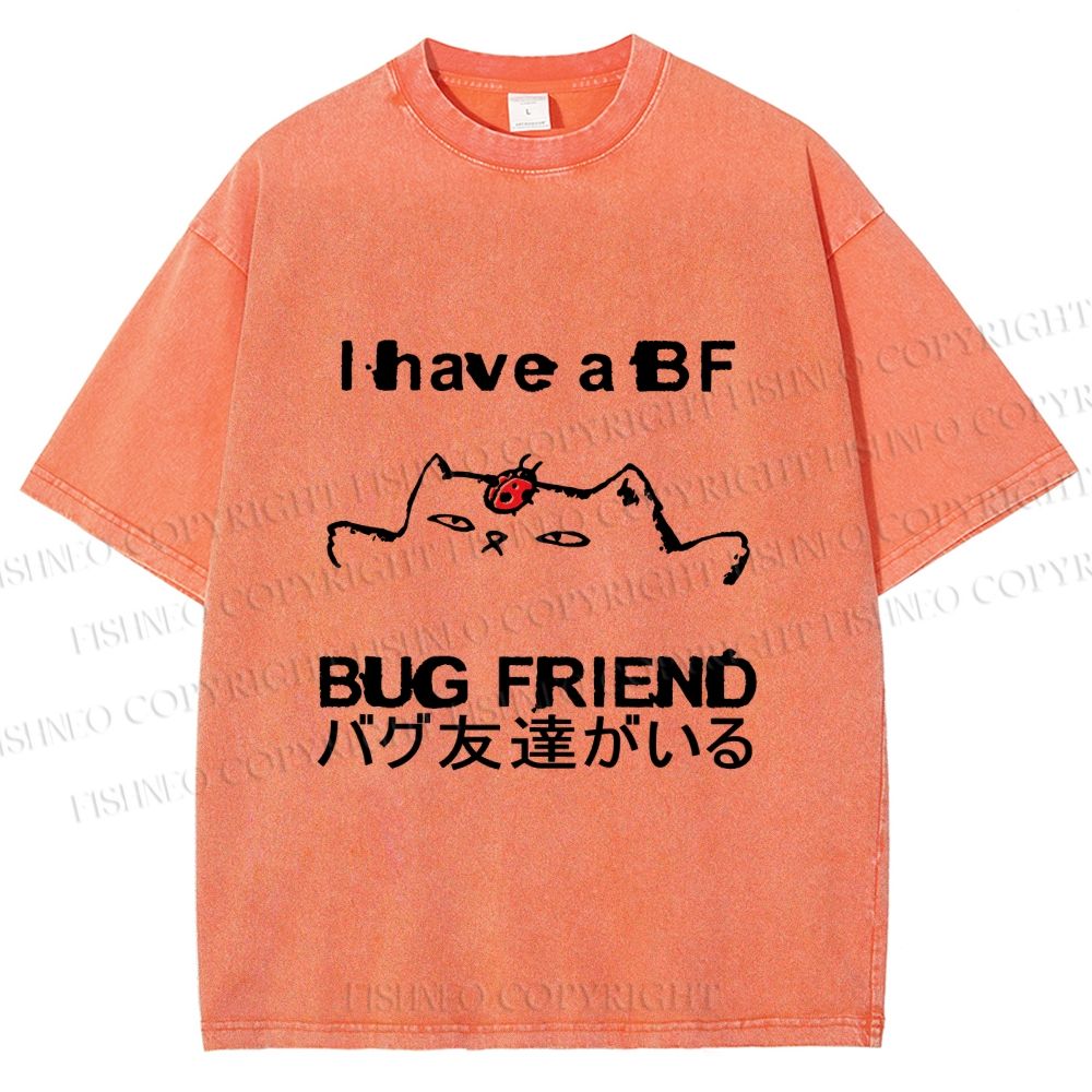 Unisex I have a bug friend Cat Printed Washed Tee