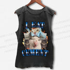 Unisex I Eat Cement Funny Cat Printed Washed Tank Top
