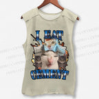 Unisex I Eat Cement Funny Cat Printed Washed Tank Top
