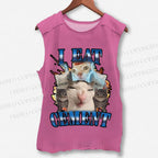 Unisex I Eat Cement Funny Cat Printed Washed Tank Top