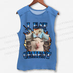 Unisex I Eat Cement Funny Cat Printed Washed Tank Top