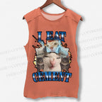 Unisex I Eat Cement Funny Cat Printed Washed Tank Top
