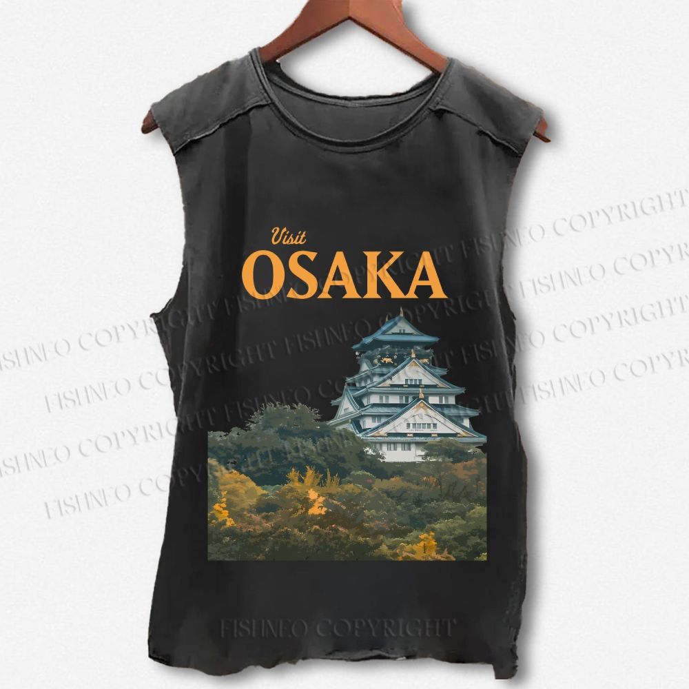 Unisex Japan Osaka Printed Washed Tank Top