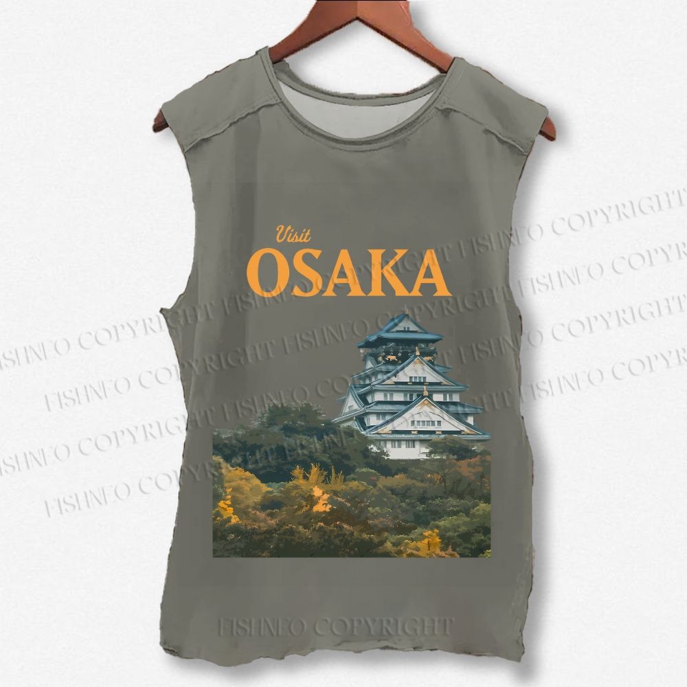 Unisex Japan Osaka Printed Washed Tank Top