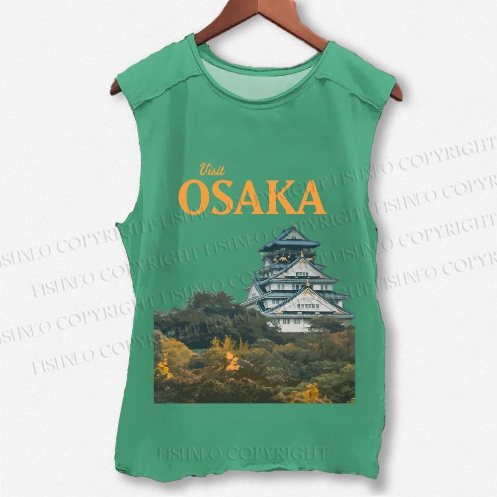 Unisex Japan Osaka Printed Washed Tank Top