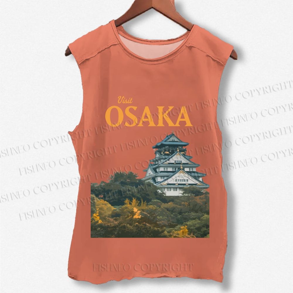Unisex Japan Osaka Printed Washed Tank Top
