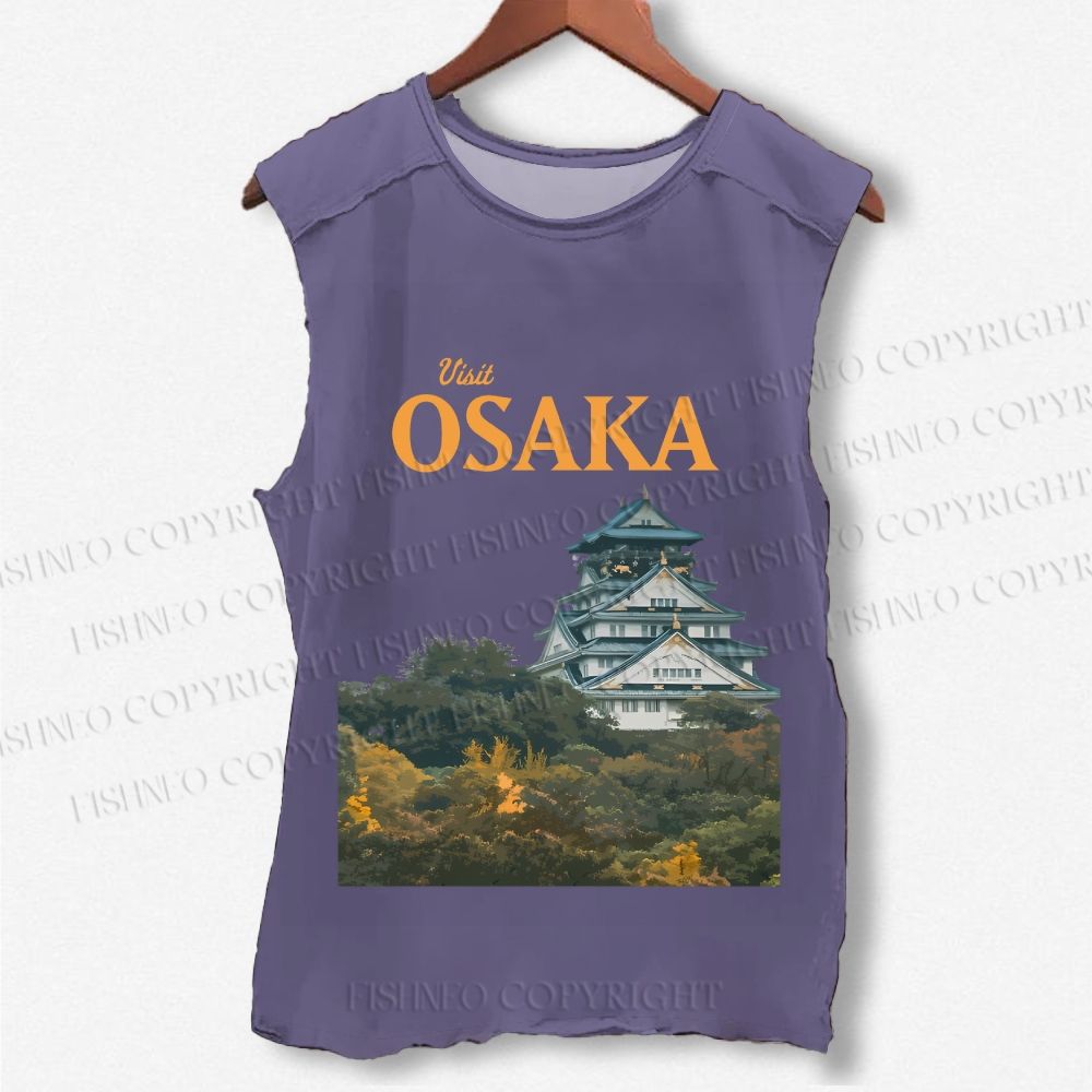 Unisex Japan Osaka Printed Washed Tank Top