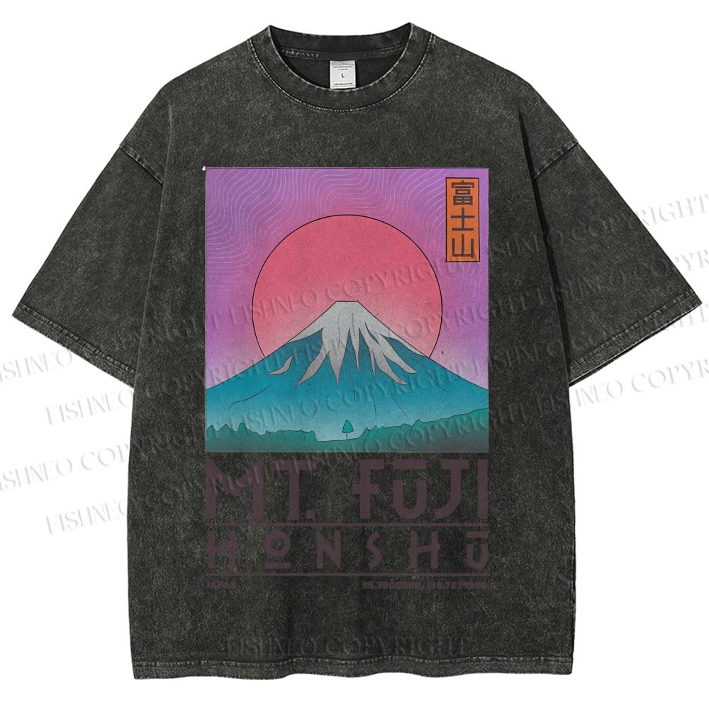 Unisex Vintage Japanese Honshu Mount Fuji Printed Washed Tee