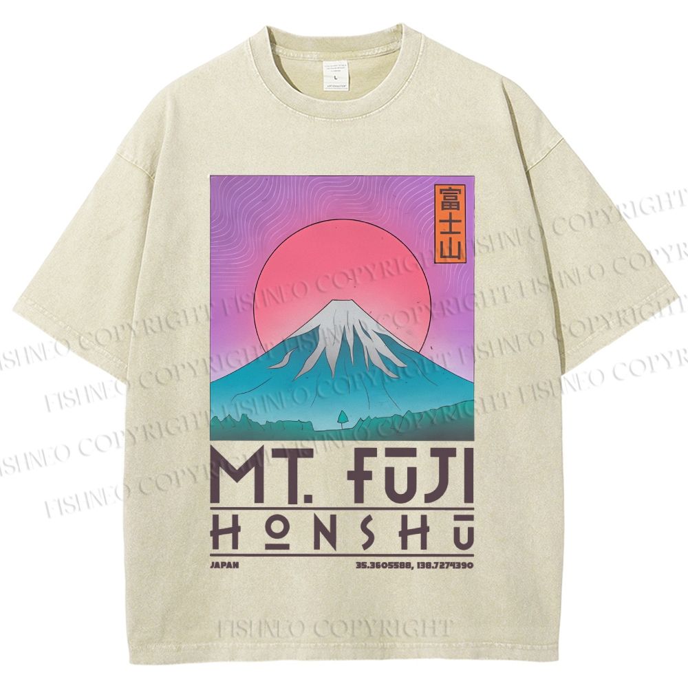 Unisex Vintage Japanese Honshu Mount Fuji Printed Washed Tee