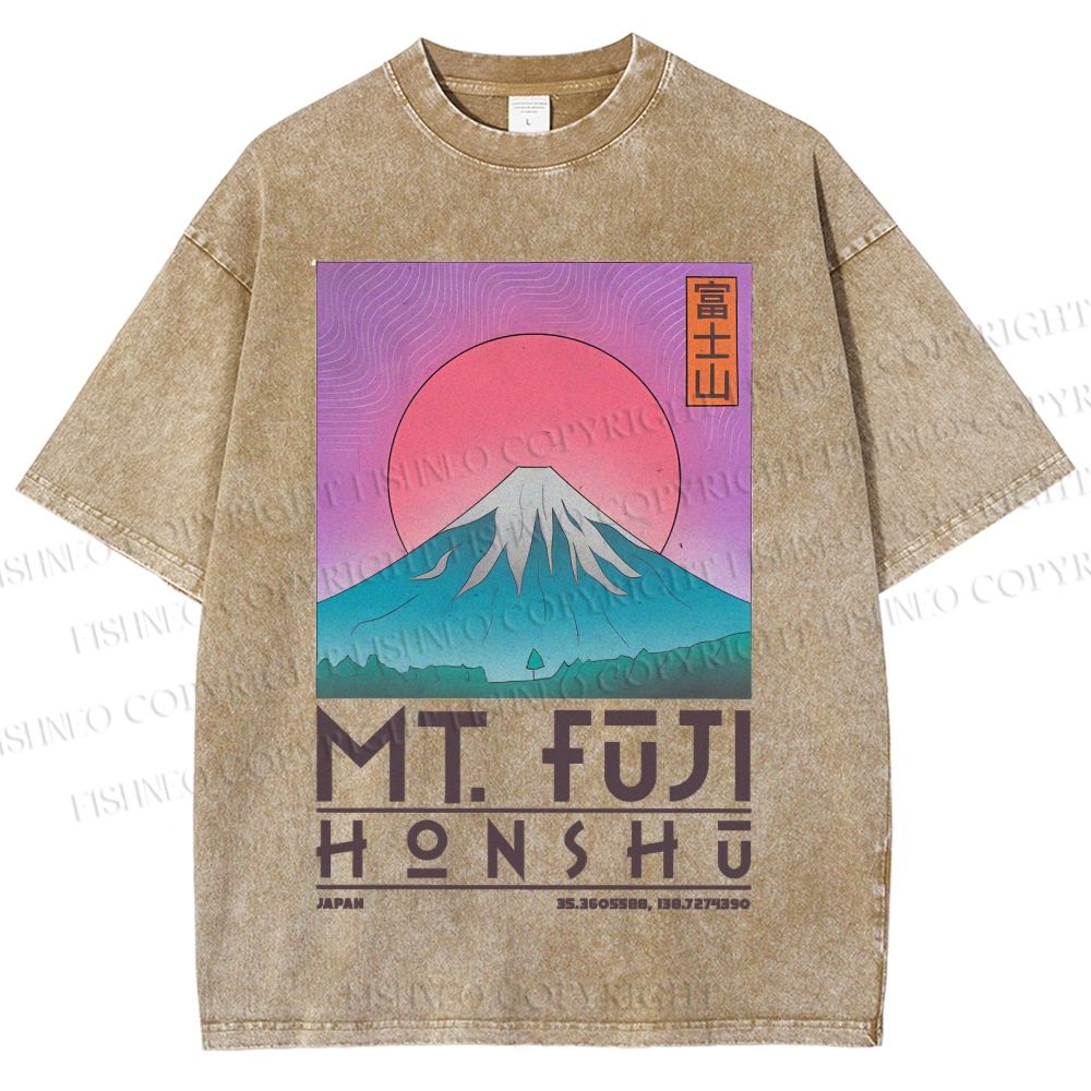 Unisex Vintage Japanese Honshu Mount Fuji Printed Washed Tee