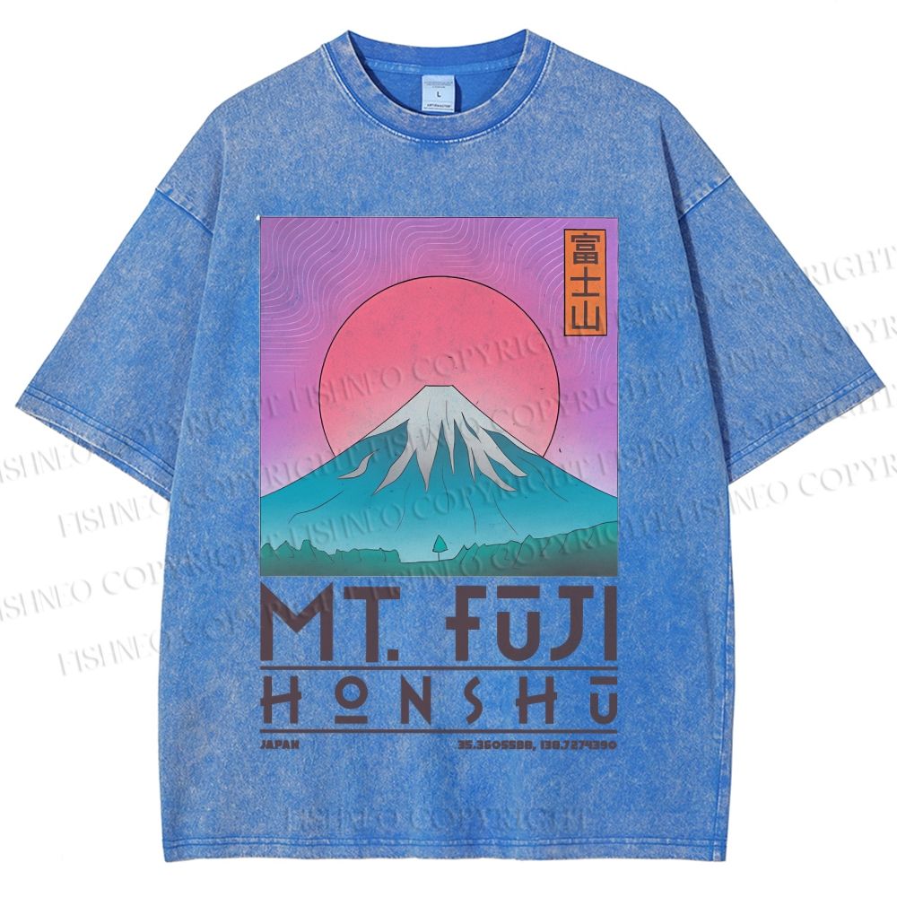 Unisex Vintage Japanese Honshu Mount Fuji Printed Washed Tee