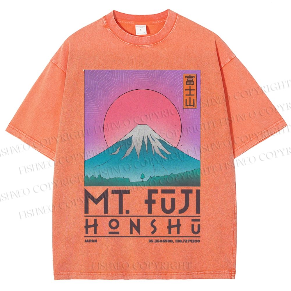 Unisex Vintage Japanese Honshu Mount Fuji Printed Washed Tee