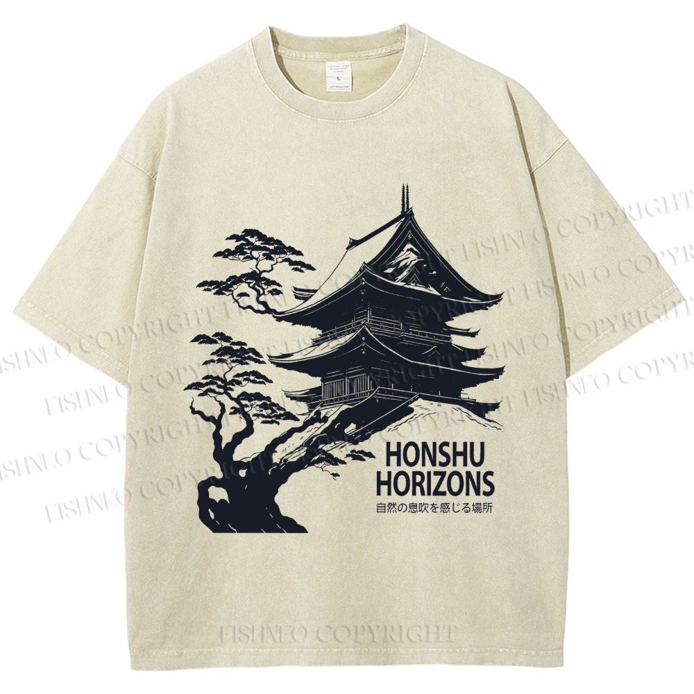 Unisex Vintage Japanese Honshu Horizons Printed Washed Tee