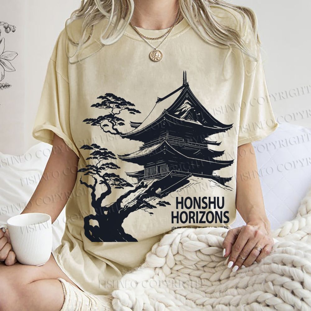 Unisex Vintage Japanese Honshu Horizons Printed Washed Tee
