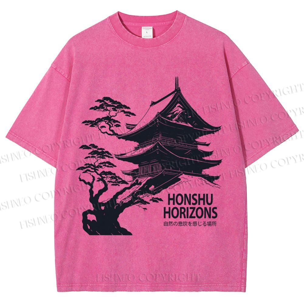 Unisex Vintage Japanese Honshu Horizons Printed Washed Tee