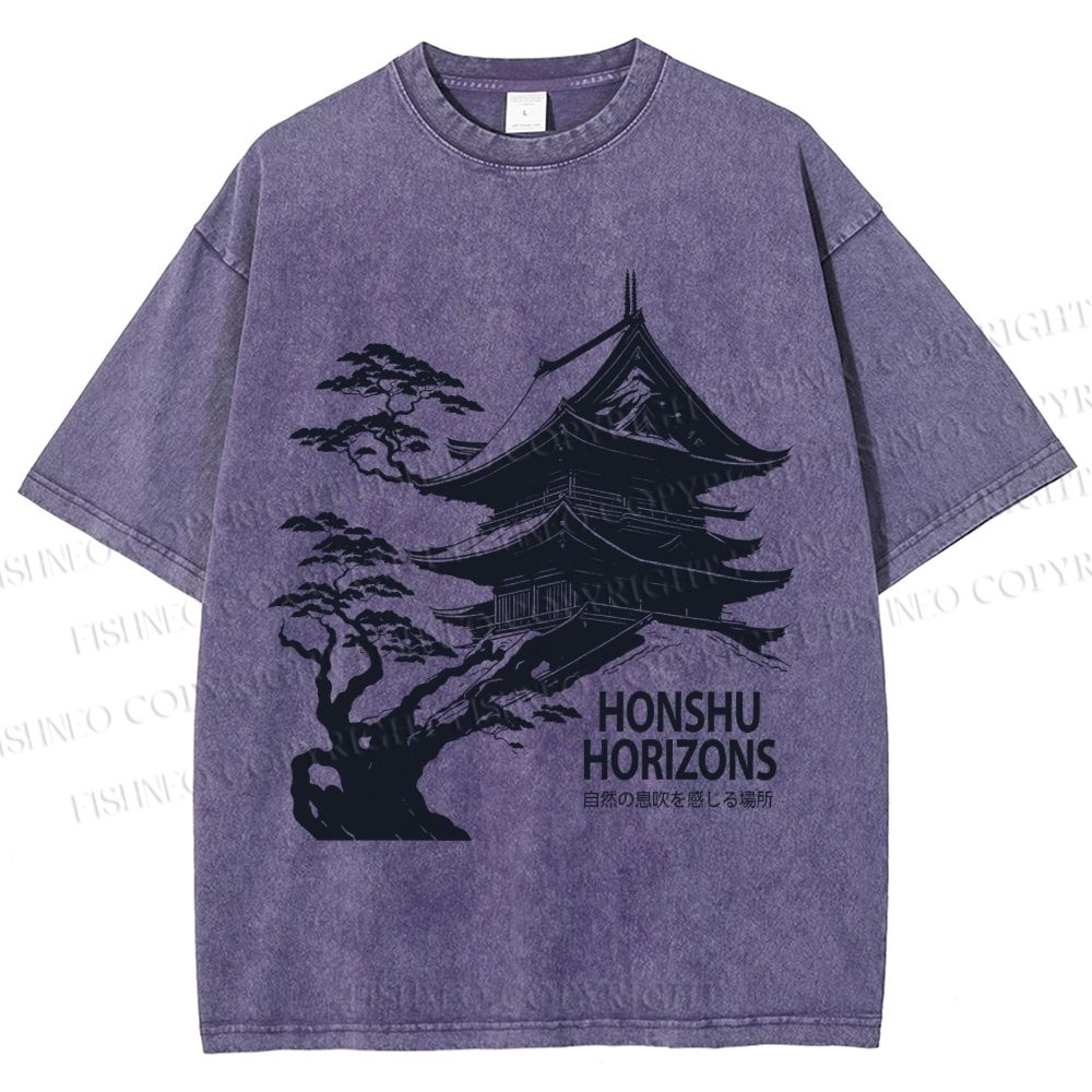 Unisex Vintage Japanese Honshu Horizons Printed Washed Tee