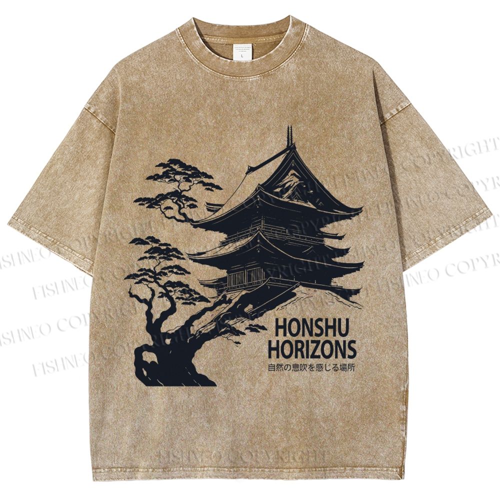 Unisex Vintage Japanese Honshu Horizons Printed Washed Tee