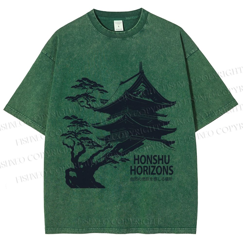 Unisex Vintage Japanese Honshu Horizons Printed Washed Tee