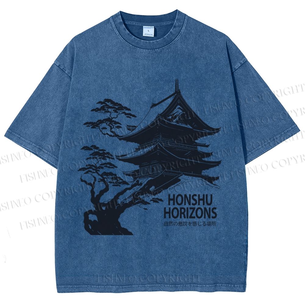 Unisex Vintage Japanese Honshu Horizons Printed Washed Tee