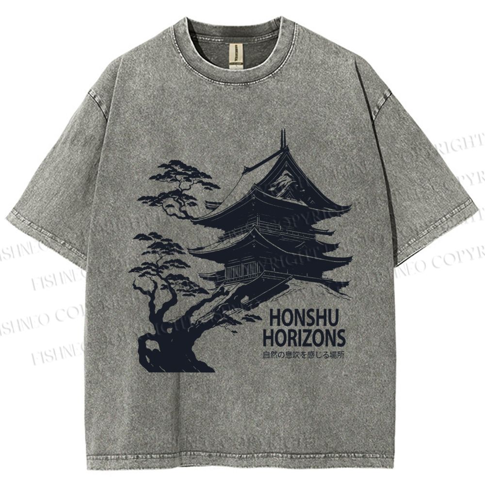 Unisex Vintage Japanese Honshu Horizons Printed Washed Tee