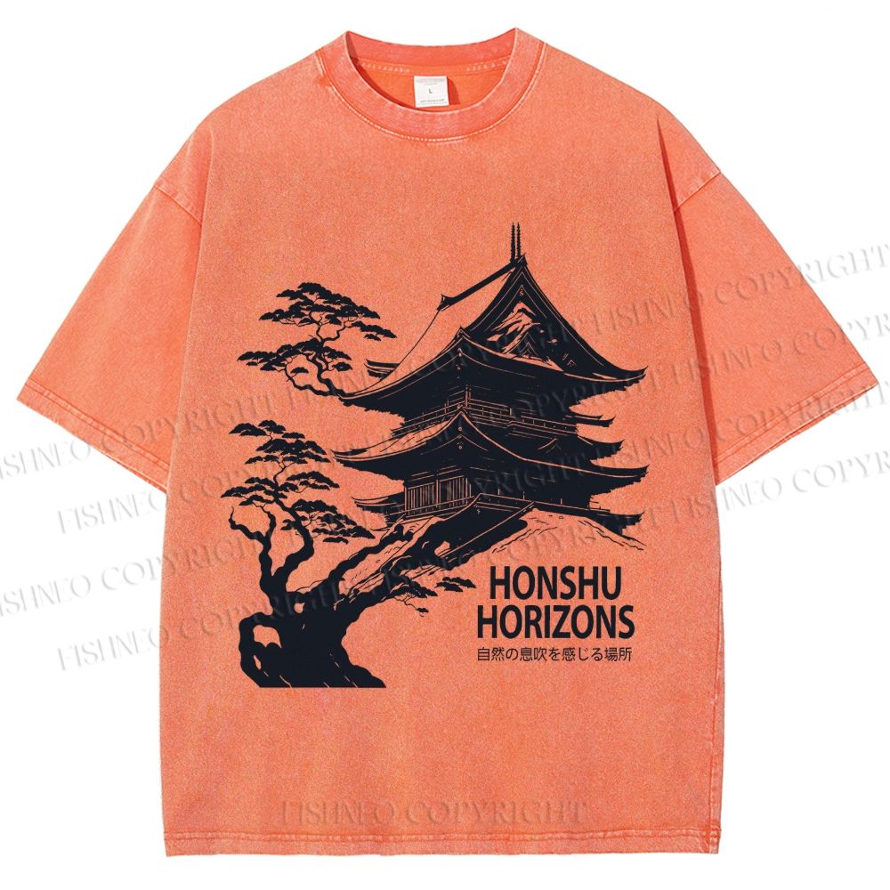 Unisex Vintage Japanese Honshu Horizons Printed Washed Tee