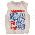 Unisex Fresh Sardines Fish Printed Washed Tank Top