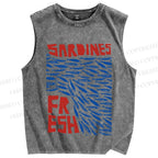 Unisex Fresh Sardines Fish Printed Washed Tank Top