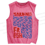 Unisex Fresh Sardines Fish Printed Washed Tank Top