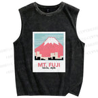 Unisex Japanese Mount Fuji Printed Washed Tank Top