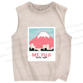 Unisex Japanese Mount Fuji Printed Washed Tank Top