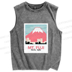 Unisex Japanese Mount Fuji Printed Washed Tank Top