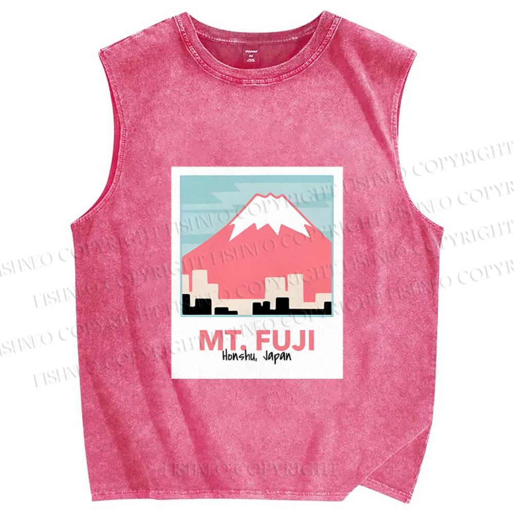 Unisex Japanese Mount Fuji Printed Washed Tank Top