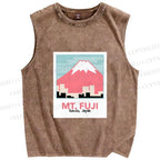 Unisex Japanese Mount Fuji Printed Washed Tank Top