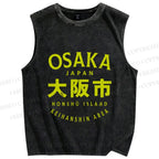 Unisex Japan Osaka Printed Washed Tank Top